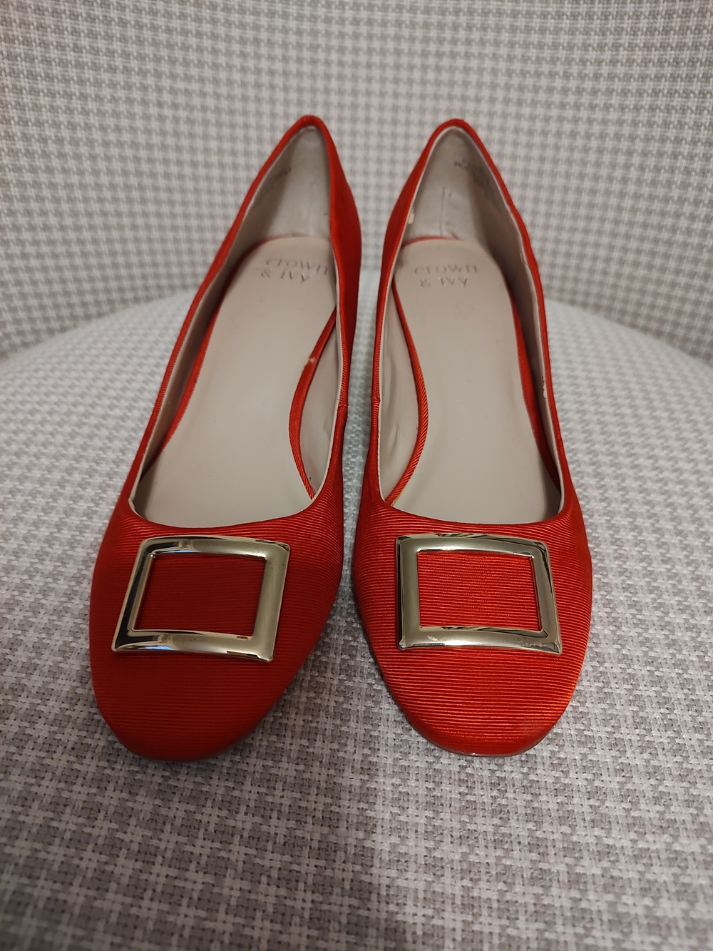 Red Satin Buckle Flats - Unbranded